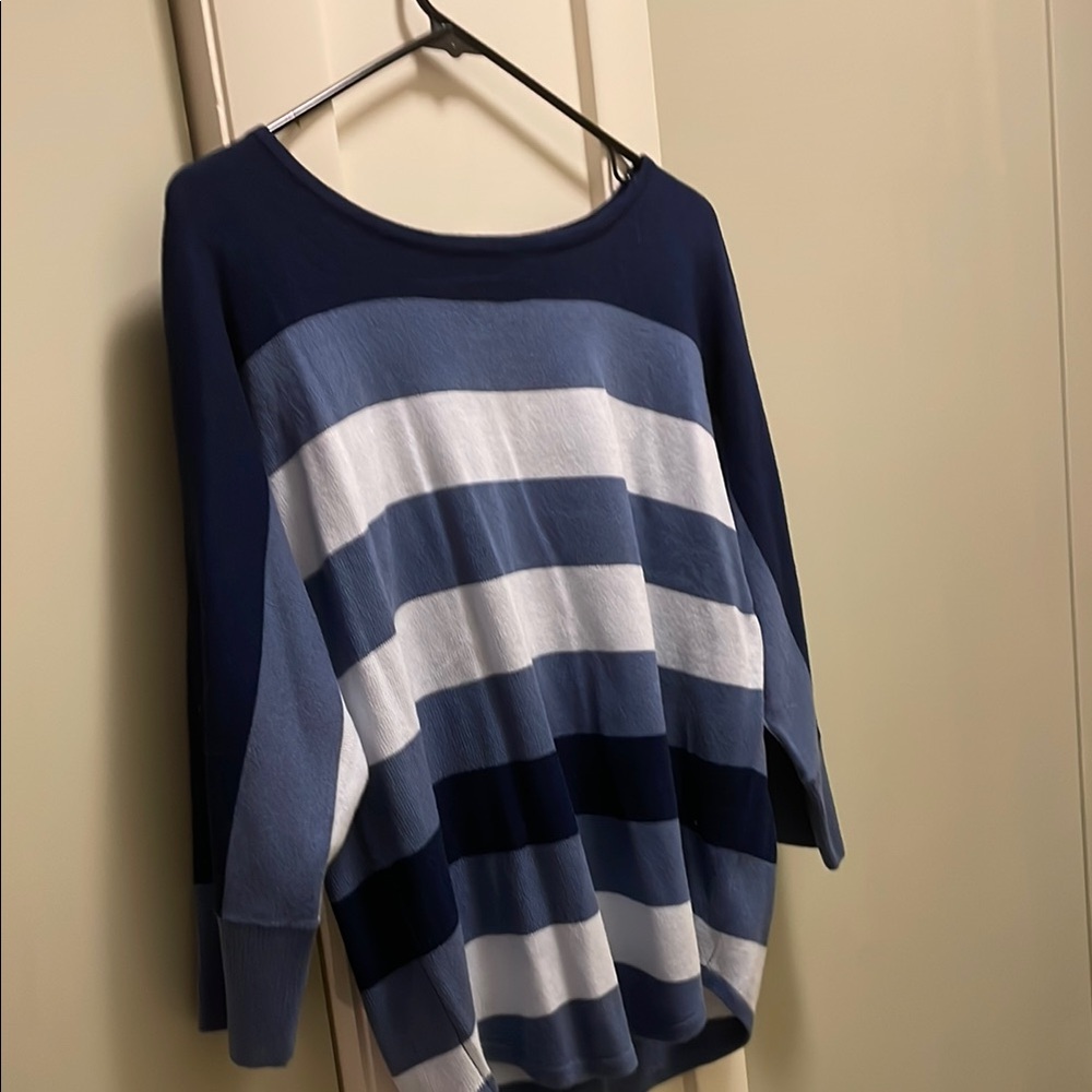 a.n.a Blue and White Crew Neck Sweater with Nautical Stripes
